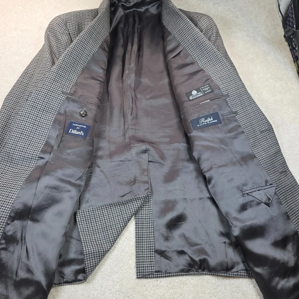 Ralph Lauren Blazer Mens 44R Gray Houndstooth Wool Single Breasted Formal Lined